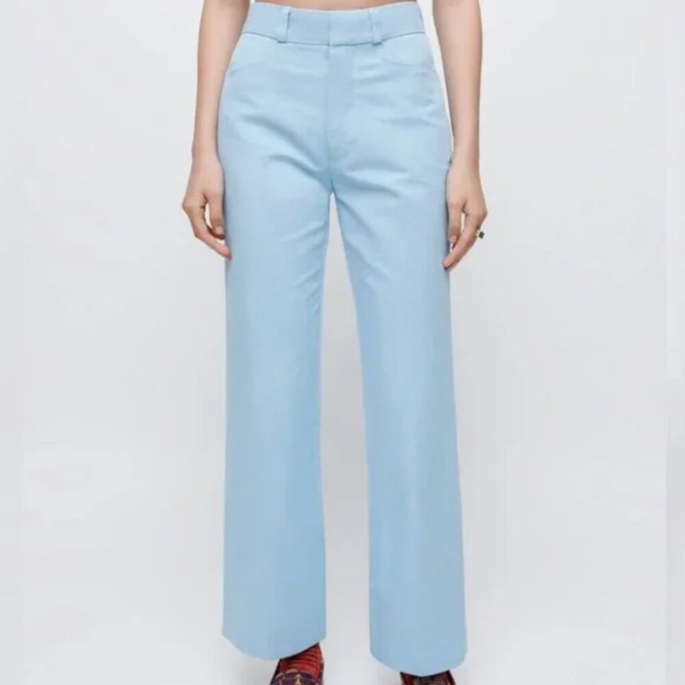 Re/Done | Cropped Length 70s Trousers in Wash Light Blue Cotton | Size 26